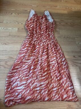 Sleeveless Rust & White Zebra-Print Maxi Dress